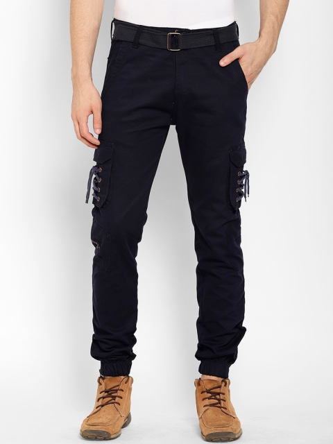 

cape canary Men Navy Blue Slim Fit Cotton Cargos Trousers