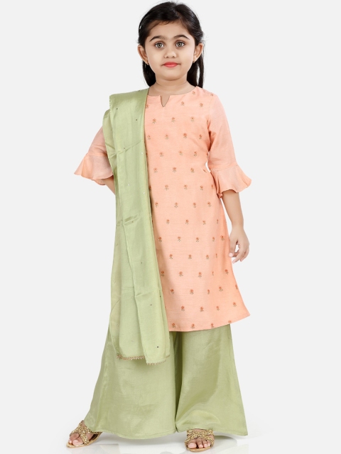 

Ashneeta Girls Peach-Coloured Floral Embroidered Regular Kurta & Palazzos With Dupatta