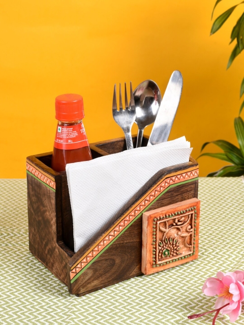 

AAKRITI ART CREATIONS Handcrafted Wooden Cutlery Holder, Brown