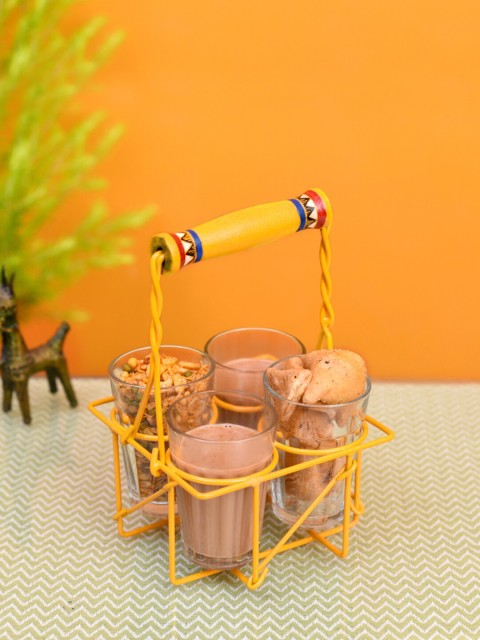 

AAKRITI ART CREATIONS Yellow Handpainted Metal Stand