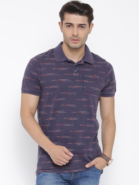 

Tommy Hilfiger Men Purple Printed Polo Collar T-shirt