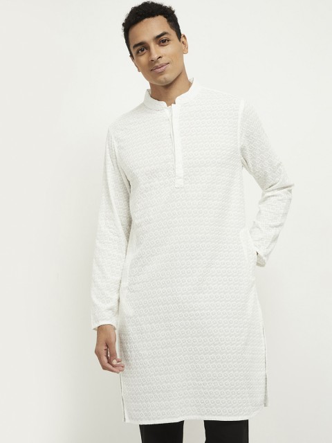 

max Men White Chikankari Kurta