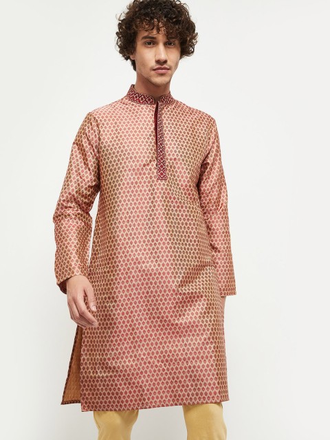 

max Men Maroon & Beige Geometric Thread Work Kurta