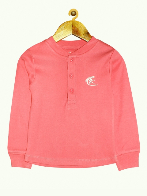 

KiddoPanti Unisex Kids Pink Henley Neck Pure Cotton T-shirt