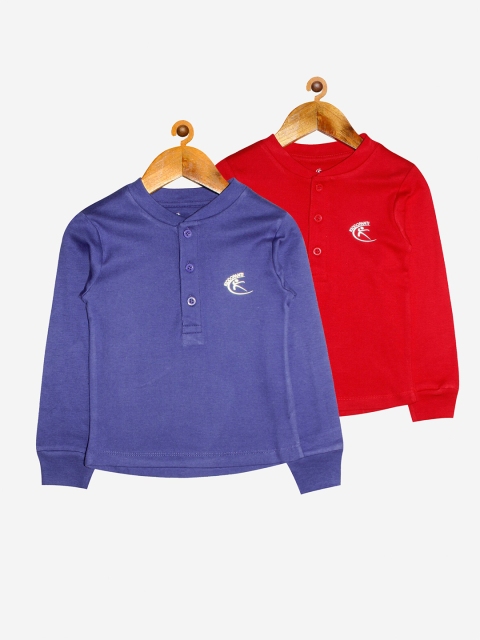 

KiddoPanti Kids Blue & Red Pack of 2 2 Henley Neck T-shirt