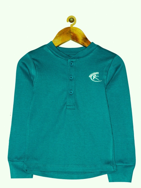 

KiddoPanti Unisex Kids Teal Henley Neck T-shirt