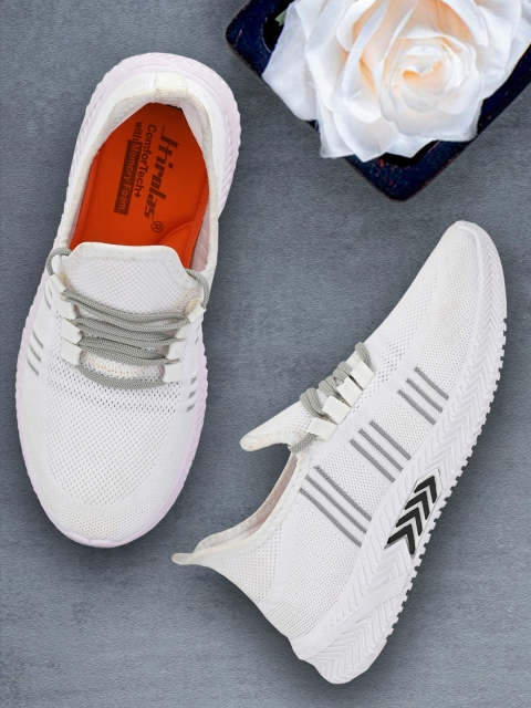 

HIROLAS Men White & Grey Striped Mesh Running Shoes