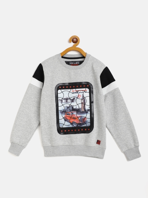 

Little Marco Boys Grey Melange & Black Printed Sweatshirt