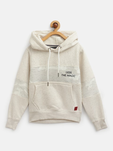 

Little Marco Boys Off-White & Beige Geometric Print Hooded Cotton Sweatshirt