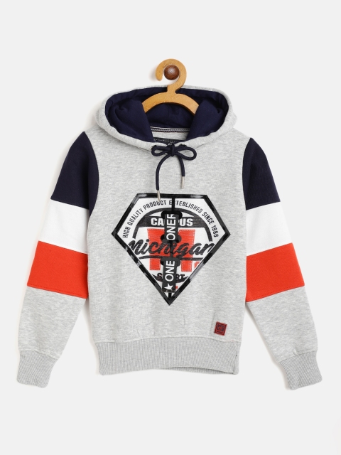 

Little Marco Boys Grey Melange & Navy Printed Hooded Sweatshirt