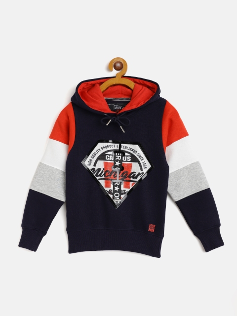 

Little Marco Boys Navy Blue & Red Printed Hooded Sweatshirt