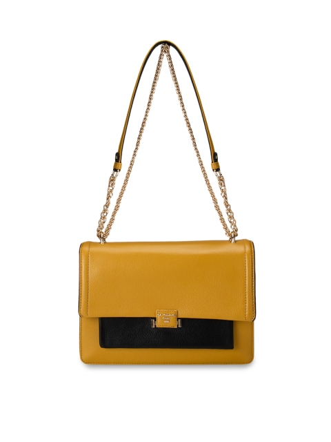 

Da Milano Yellow & Black Colourblocked Leather Structured Shoulder Bag