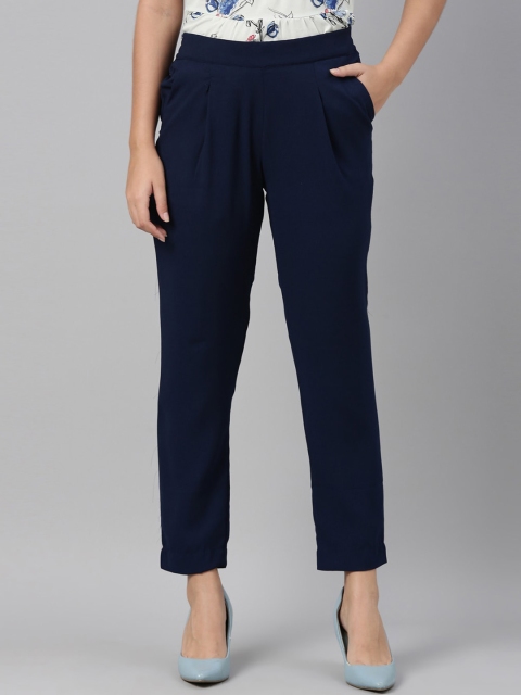 

Go Colors Women Navy Blue Pleated Trousers