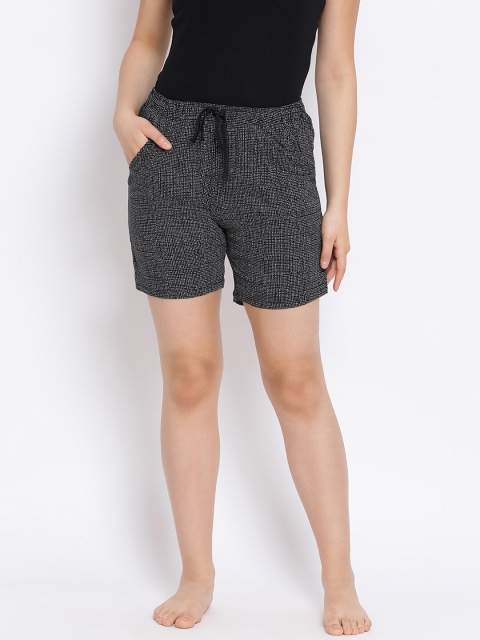 

LYRA Women Black & White Printed Cotton Lounge Shorts
