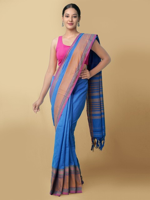 

Unnati Silks Women Blue & Magenta Pure Handloom Kanchi Cotton Sustainable Saree