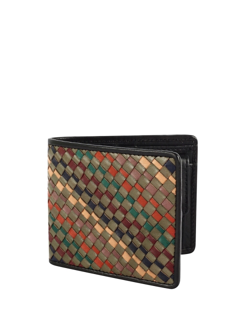 

echt Men Brown & Beige Geometric Woven Design Leather Two Fold Wallet