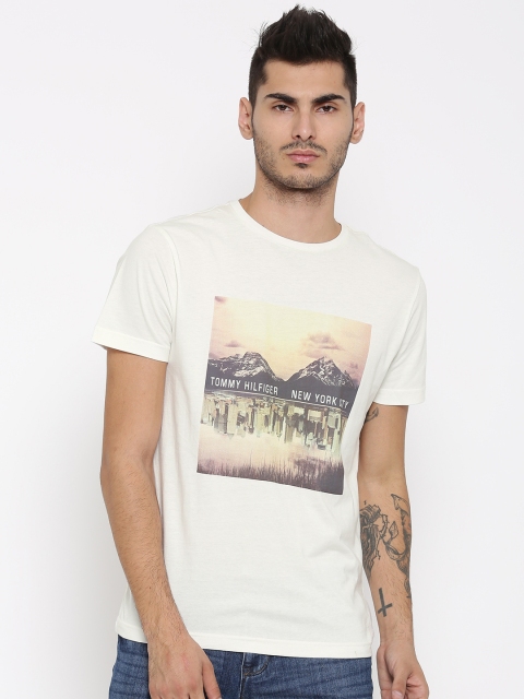 

Tommy Hilfiger Men White Printed Round Neck T-Shirt