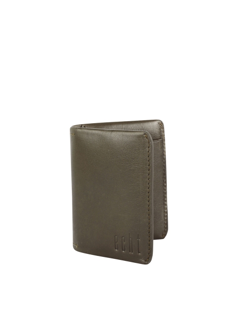 

echt Men Olive Green Textured Leather Two Fold Utility Wallet