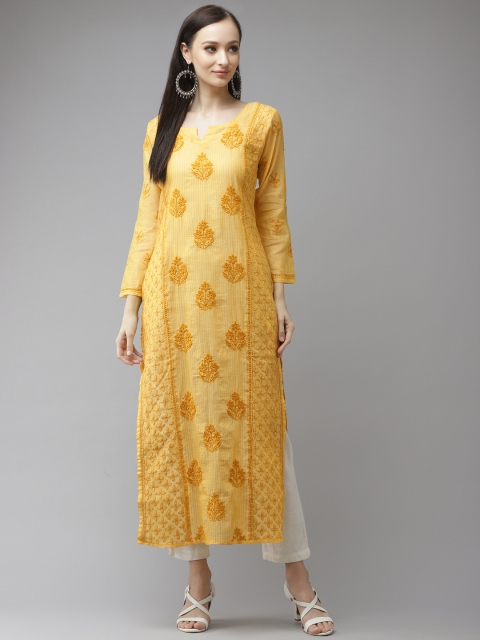 

ADA Women Yellow & Yellow Ethnic Motifs Embroidered Thread Work Indie Prints Kurta