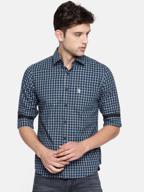 

U.S. Polo Assn. Men Blue Tailored Fit Checked Casual Shirt