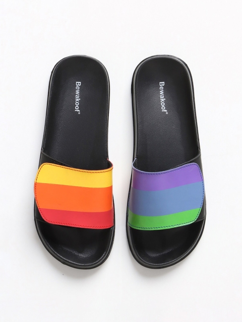 

Bewakoof Women Orange & Violet Striped Sliders