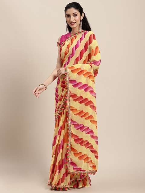 

Tikhi Imli Yellow & Pink Leheriya Saree