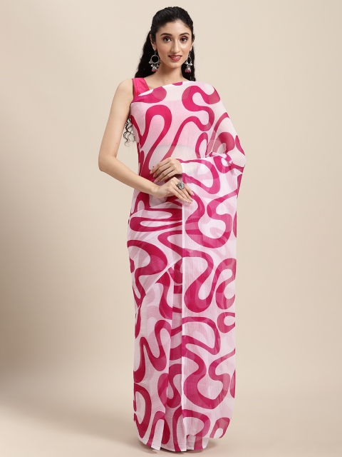 

Tikhi Imli Pink & White Printed Chiffon Saree