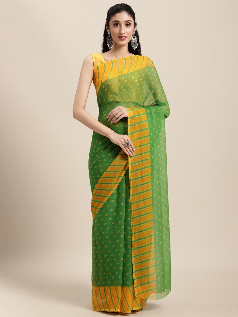

Tikhi Imli Green & Yellow Printed Bandhani Saree
