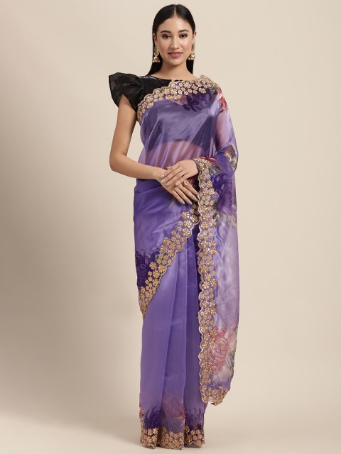 

Tikhi Imli Blue Floral Embroidered Organza Saree
