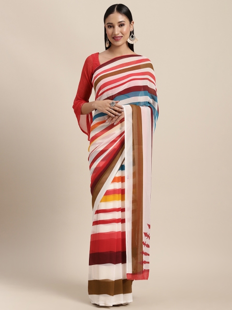 

Tikhi Imli Multicoloured Georgette Floral Striped Saree, Multi