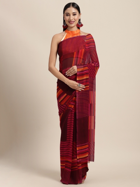 

Tikhi Imli Multicoloured Georgette Floral Striped Saree, Multi