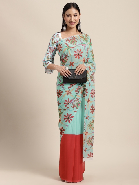 

Tikhi Imli Sea Green & Red Ethnic Motifs Saree