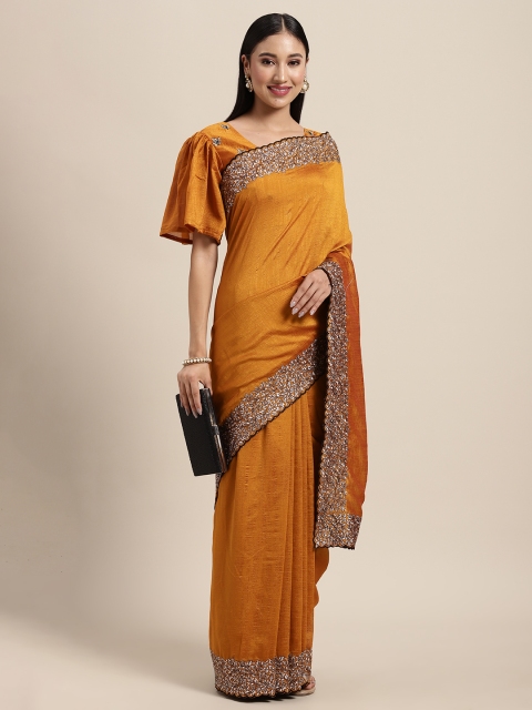 

Tikhi Imli Mustard & Black Embroidered Heavy Work Saree