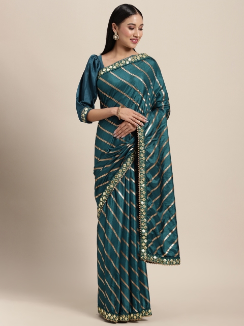 

Tikhi Imli Blue & Gold-Toned Leheriya Jaali Saree
