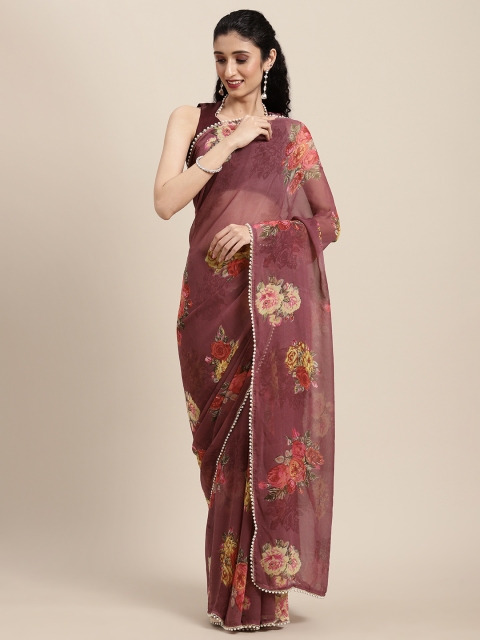 

Tikhi Imli Magenta Embellished Border Floral Saree