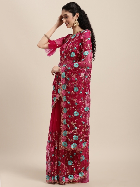

Tikhi Imli Magenta Floral Net Heavy Work Saree with Swaroski Crystals