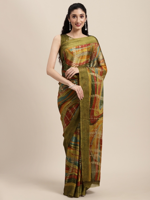 

Tikhi Imli Olive Green & Red Printed Saree