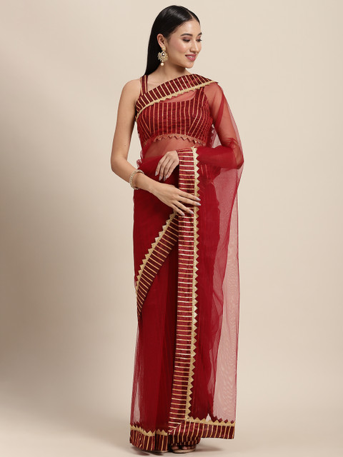 

Tikhi Imli Maroon Solid Net Saree