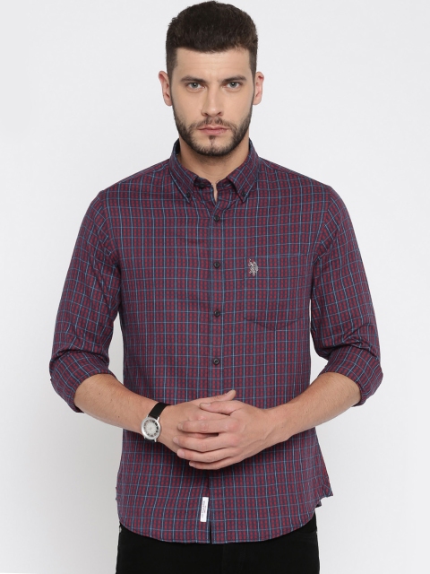 

U.S. Polo Assn. Men Maroon & Blue Tailored Fit Checked Casual Shirt