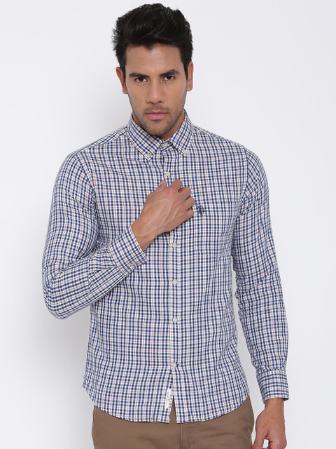 

U.S. Polo Assn. Men Off-White & Navy Tailored Fit Checked Casual Shirt