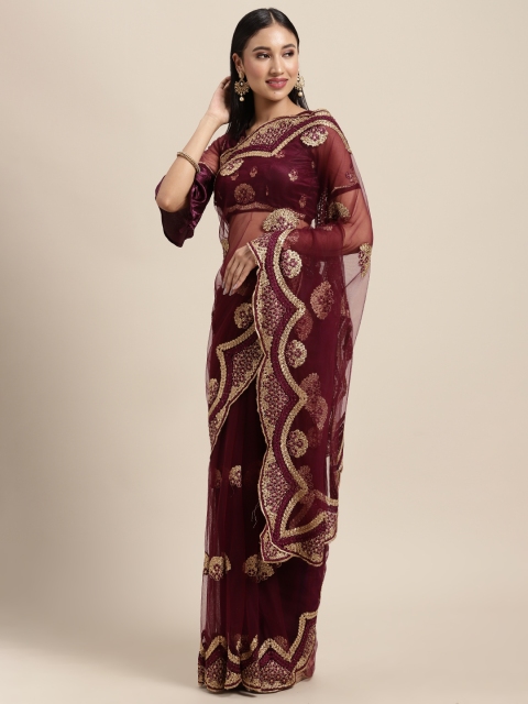 

Tikhi Imli Magenta Floral Embroidered Net Heavy Work Saree with Swaroski Crystals