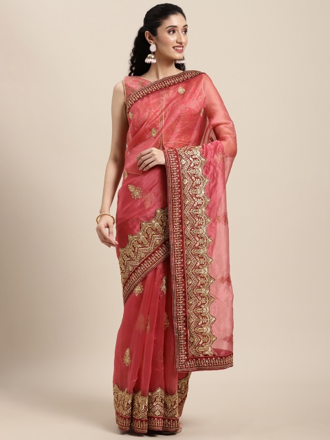 

Tikhi Imli Gunmetal-Toned Beads and Stones Organza Saree, Metallic