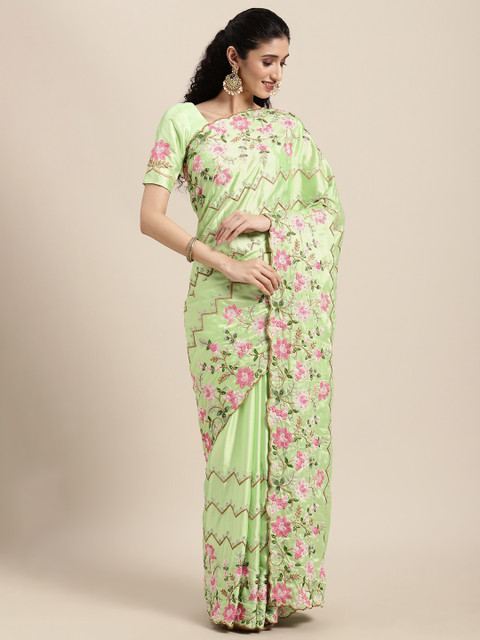 

Tikhi Imli Lime Green Embroidered Heavy Work Saree