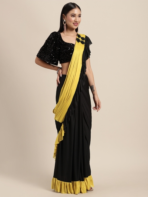

Tikhi Imli Black & Mustard Colourblocked Saree