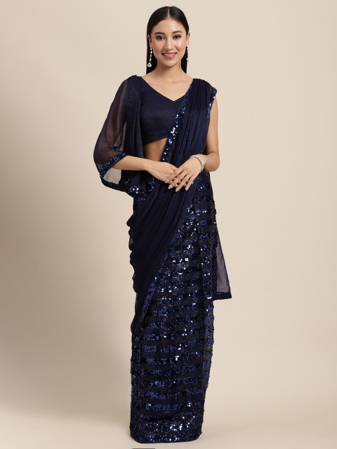 

Tikhi Imli Navy Blue Embellished Sequinned Saree