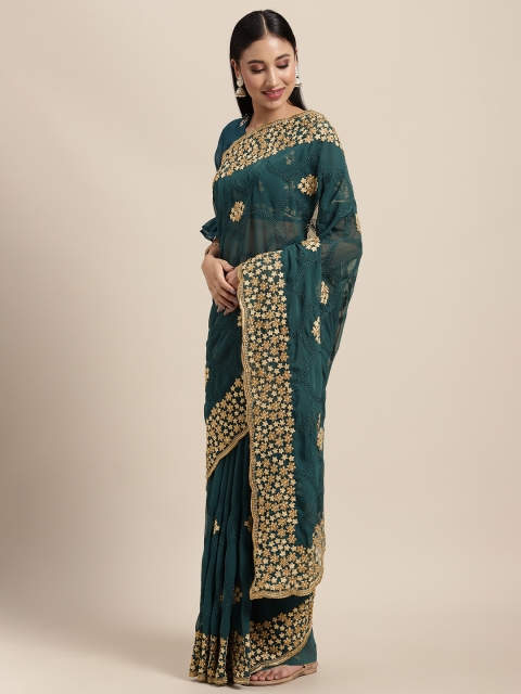 

Tikhi Imli Green Ethnic Motifs Embroidered Heavy Work Saree