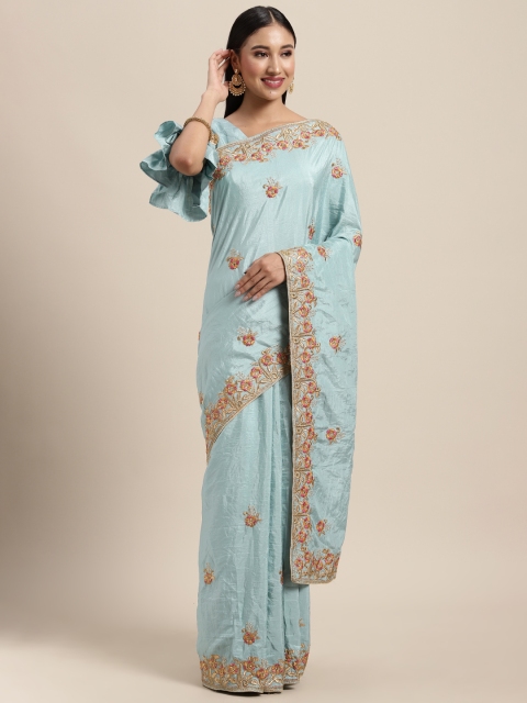 

Tikhi Imli Blue Embroidered Heavy Work Saree