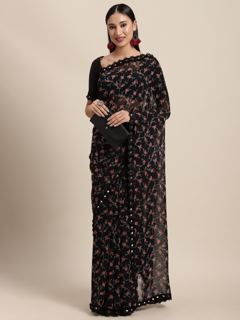 

Tikhi Imli Black & Red Floral Sequinned Saree