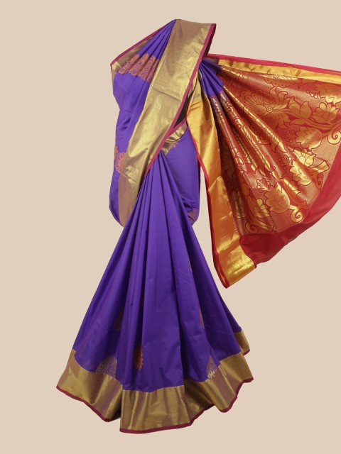 

Pothys Violet & Red Ethnic Motifs Zari Art Silk Saree
