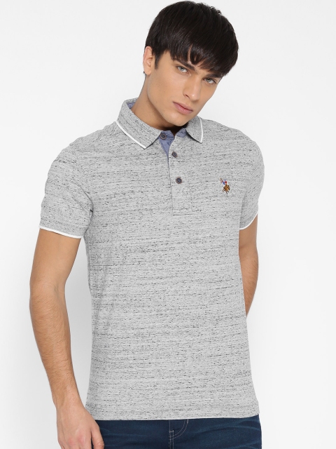

U.S. Polo Assn. Denim Co. Men Grey Melange Patterned Polo Collar T-Shirt
